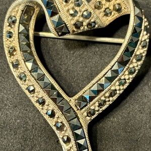 Vintage Heart Brooch with Black and Silver Accents